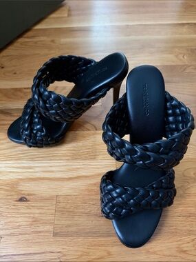 Tony Bianco Black Braided Strap High Heel Mules
